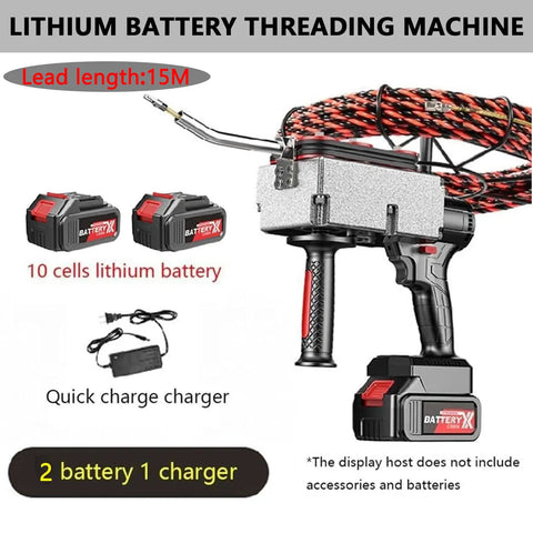 Hot New Electrician Wire Tugger With 90 Degree Bends, Smart Pulling Tool, 15M lead with lithium battery and charger.