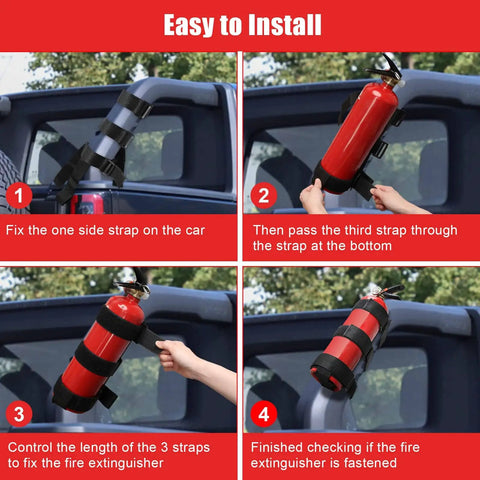 Step-by-step installation of Jeep Fire Extinguisher Mount Holder With Roll Bar Strap Non Slip Carrier For Wrangler model.