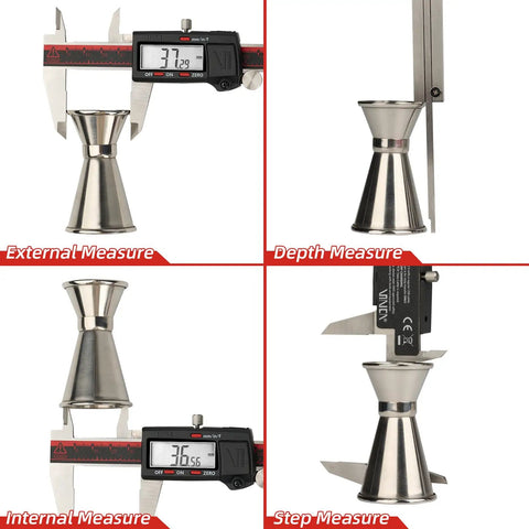IP54 Grade Digital Caliper 6 Inch 150mm with Inch, Metric, and Fraction Conversion measuring angles and depths on steel object.
