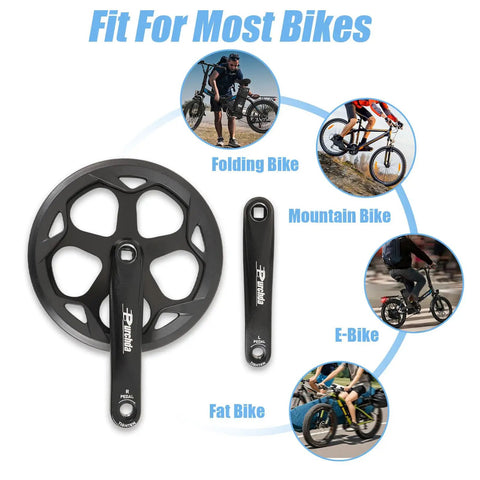 Universal 48T 52T Crankset For E Bikes With 170mm Aluminum Arm Tough Double Chain Guard, compatible with folding, mountain, and fat bikes.