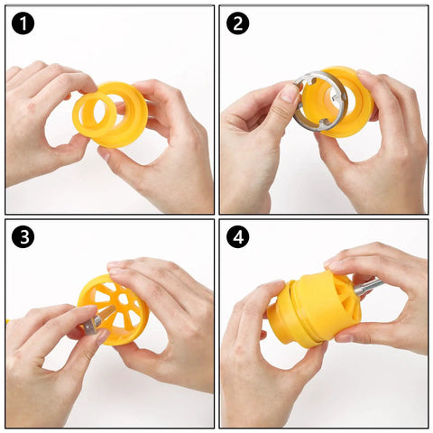 Hands assembling Electric Drill PVC Pipe Threader Kit With 1/2 Inch 3/4 Inch And 1 Inch Dies Reusable PVC Threading Tool Set