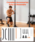 Man assembling Beast Mode Ready Heavy Duty Free Standing Pull Up Bar Station with H Frame, 330 lbs capacity, easy setup components