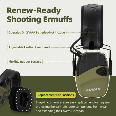 Electronic Shooting Ear Protection With Sound Amplification And Active Noise Reduction Earmuffs For Gun Range, Slim Fit