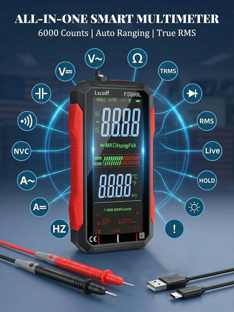 Go To 6000 Counts Digital Multimeter With Large Color Screen Backlight Auto Ranging True RMS Meter For Automotive And Home Use