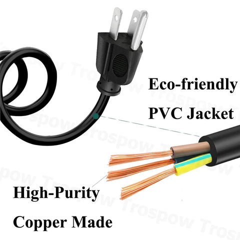 Close-up of 3 Prong AC Power Cord For Studio Monitors And Subwoofers 8.2ft Replacement Cable 125V 10A highlighting materials