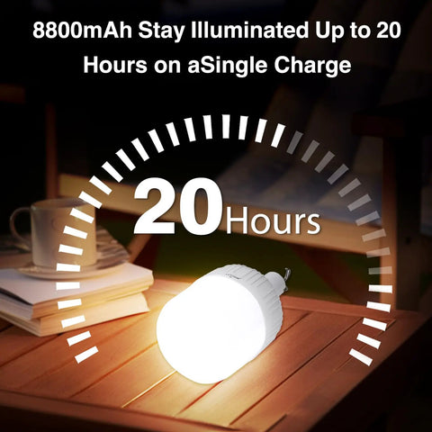 Go To All Night Camping Lantern Dimmable 8800mAh LED Light on table showing 20-hour illumination capability at night