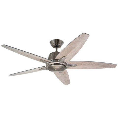56 Inch Euclid Brushed Steel Ceiling Fan With LED Light Kit, wooden blades, modern geometric design, downrod included