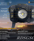 Rechargeable Clip On Headlamp For Hard Hats With Built In Lamp Hands Free LED Light For Safety Helmet Work Day Or Night Adjustable Bracket Mount Black showing buttons and features