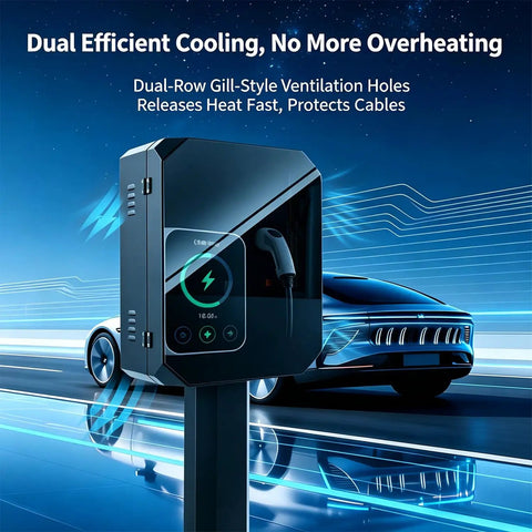 Rock Solid Outdoor EV Charger Cover Waterproof Metal Enclosure Wall Or Pedestal Setup With Combo Lock Security All Weather Electric Vehicle Station Shield, showing dual-row ventilation for efficient cooling.