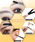 9 Piece Stainless Steel Eyebrow Tweezers Kit With Leather Travel Case grooming set in use for eyebrows, nails, and ears.