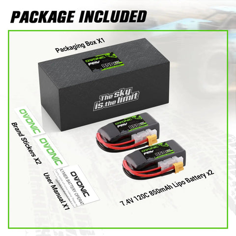 Package with 2S 850mAh 7.4V LiPo Battery 120C With XT30 Plug For RC Car Truck Boat Drone Plane Quadcopter Helicopter FPV Racing Hobby Models Dual Pack