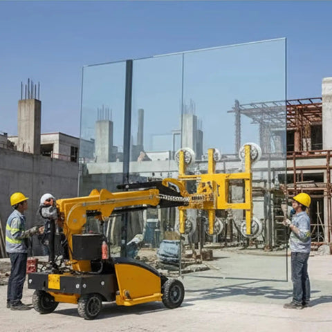 Heavy Duty Electric Vacuum Lifter With Beast Mode Suction Grip For Glass And Tile Panels Smooth Operator lifting large glass panel.