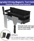 Upgraded Griddle Caddy For Blackstone 28 And 36 Inch Griddles And Weber Grills with magnetic tool holder and stainless steel spatulas.