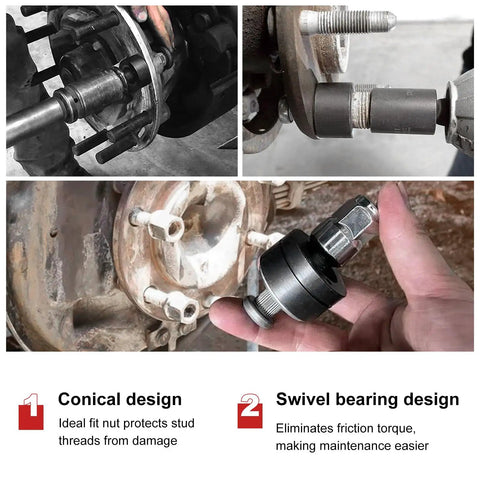 Wheel Stud Installer Tool Pro Grade Replacement for Cars SUVs Light Duty Trucks and RVs Quick Safe Stud Insertion shown in use