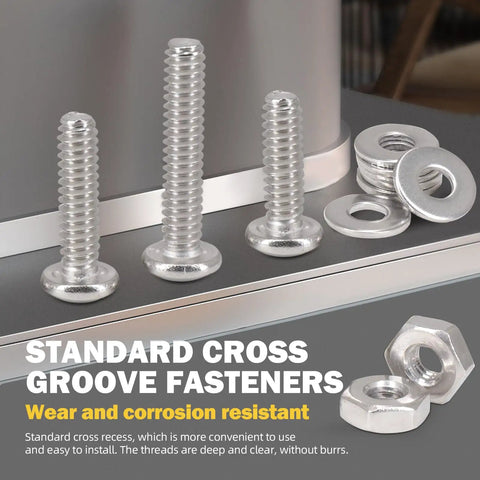 Ultimate 180-Piece Stainless Steel Bolt and Screw Combo Kit with screws, washers, nuts shown on a table