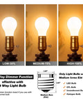 Slick 3 Way Lamp Socket With Twist Dimmer Switch And Antique Brass Rotary Knob For No Fuss Table And Floor Lamp Replacement Includes Two Pack UL Verified showing low, medium, and high brightness settings.