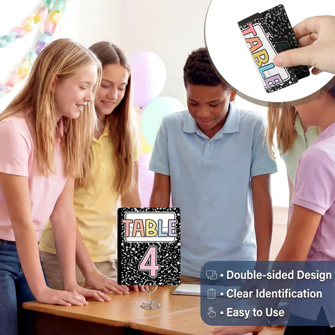 Classroom Table Numbers 1 Through 10 With Stands Group Cards For Easy Teacher Management Back To School Decor, table number 4 in focus