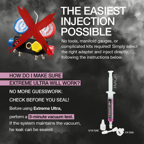 ERRECOM Extreme Ultra A/C leak-stop cartridge with two SAE adapters (1/4, 5/16), 0.2 fl oz.