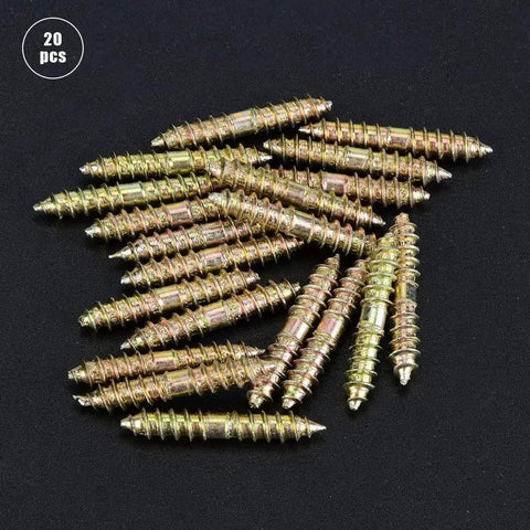 Top Shelf Double Ended Steel Screws M5 M6 Zinc Plated pack of 20 for heavy duty woodworking projects on black background.