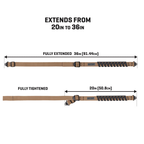 Baktrak Traction Web Rifle Sling 36 Inch With 500Lb Swivels Slim Non Slip Pad Tan Black adjustable length view