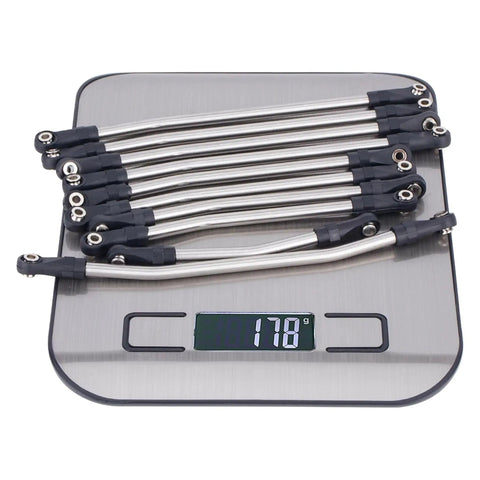 313mm Wheelbase Stainless Steel Link Rod Set for 1/10 RC Crawler Axial SCX10 II 90046 on digital scale, 179g