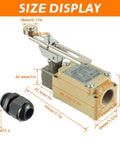 Adjustable Roller Lever Arm Limit Switch 380V 10A 1NO 1NC Momentary Pack Of 2 dimensions and size display