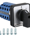 Industrial Grade 20A 660V Rotary Cam Changeover Switch With 5-Position Selector And 16 Terminals SZW26-20/0-4.4, front view with screws