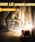 2 Pack Solar Rechargeable Work Light With 144 LED Beads And 10000LM Ultra Bright Output illuminating dark garage