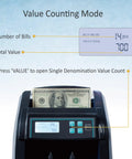 Beast Money Counter With Batch Mode And Value Add, 1100 Pieces Per Minute LCD Display showing value counting mode