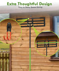 Lawn Leveling Rake with 6.5 foot handle and square tube design mounted on wall; space-saving storage