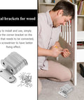 Man using Stainless Steel Flat Straight Bracket Set for furniture assembly with 22 pack mending plates and screws visible