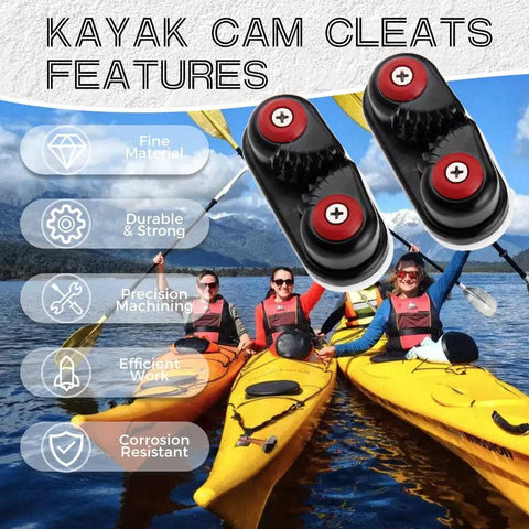 4 Pack Aluminum Kayak Cam Cleats Fast Entry Marine Cleats for Boats, Canoes, Sailboats, Dinghies and More; image with kayakers