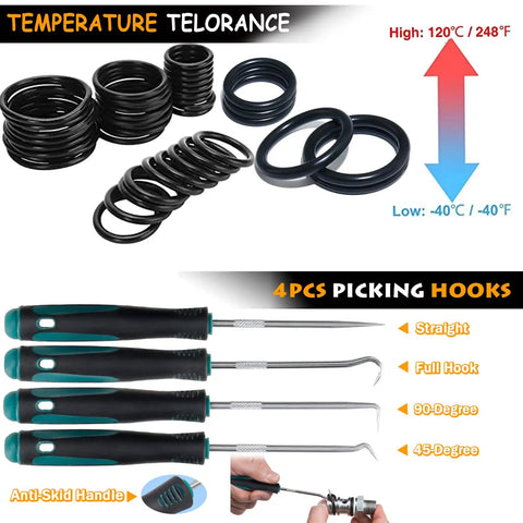 Huge Metric Nitrile Rubber O Ring Kit With 1225 Pieces In 32 Sizes Oil Resistant NBR Seals Includes 4 O Ring Removers for repairs
