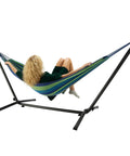 Heavy Duty Steel Stand Outdoor Hammock For Two People With 450 Lb Capacity Portable Beach Backyard Garden Patio 100 By 40 By 38 Inch Blue Durable Steel Frame Makes Setup A Breeze For Backyard Lounging And Travel Or Kick Back