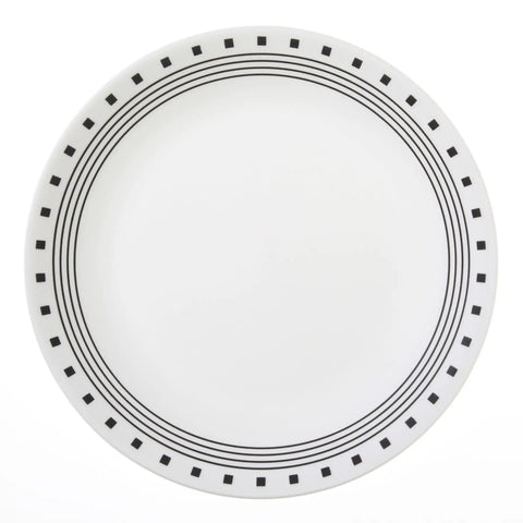 Snag This Pack Of Six Durable City Block Dinner Plates Built With Chip Resistant Three Layer Vitrelle Glass To Crush Daily Wear And Keep Your Kitchen Game Strong All Year Around - 10-1/4 inch white plate with black border.