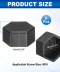 Black hex nut covers with dimensions, fits M10 bolts, 19x16x10mm size, part of Six Pack Hex Nut Covers Fit M10 Bolts Like A Glove Hella Durable Plastic Screw Guards Keep Those Sharp Threads Covered Up Sleek Black Caps Give Furniture Or Auto Projects That Clean Badass Vibe Smooth Operator Everyday.