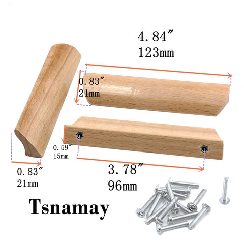 Six Pieces 4.84 Inch Wood Furniture Pull Handles Beech Wood Painted Smooth Drawer Closet Cupboard Pulls With Two Holes Center Distance 3.78 Inch Durable Beech Cabinet Hardware for Cabinets Drawers and Doors with screws