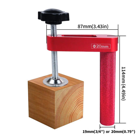 2 Pack Bench Dog Clamps 20mm Aluminum Alloy Manual Hole Clamp for Woodworking with red body and black knob