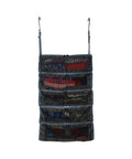 Black Large Hanging Luggage Organizer For Travel Fits Any Suitcase With See Through Mesh Windows, showing packed clothing