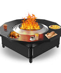 Adjustable Fire Pit Surround Tabletop For Solo Stove Bonfire Ranger Two Point Zero with coated steel and black UV-resistant fabric.