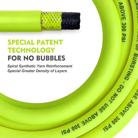 Close-up of Hybrid Air Hose Three Eighths Inch By Ten Feet Lead In With One Quarter Inch Quick Connect Couplers Flexible Kink Resistant Heavy Duty