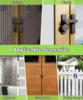 Keyless Barn Door Lock With Three Digit Password, Flip Latch For 90 And 180 Degree Sliding Doors, Cabinet And Gate Bolt, Ideal For Barn Doors, Garage, Shed, Windows, No Fuss Security, Black Finish installed on cabinets, windows, bathroom, garage door, and garden fence door.
