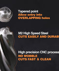Seven Eighths Inch Bridge And Construction Reamer Drill Bit Built Tough With M2 HSS Taper Chucking For Steel Aluminum Metal Wood Plastic, Half Inch Shank, Spiral Flutes, Enlarges And Aligns Holes, 22mm, showing tapered point and spiral flutes