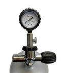 Front view of scuba tank pressure gauge on regulator valve, 0-5000 psi (350 bar), stainless steel