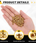 Hand holding 300 Pcs M3 Heat Set Threaded Brass Inserts Knurled For Plastic 3D Printing Secure Fastening M3 x D5 x L4 Bulk Pack
