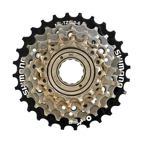 26 Inch Mountain Bike Wheelset With Quick Release For MTB V Brakes Light As A Feather Aluminum Alloy Double Wall Rims Black 32H Front And Rear 7 Speed Freewheel Compatible, displaying a close-up of a 7-speed freewheel component.