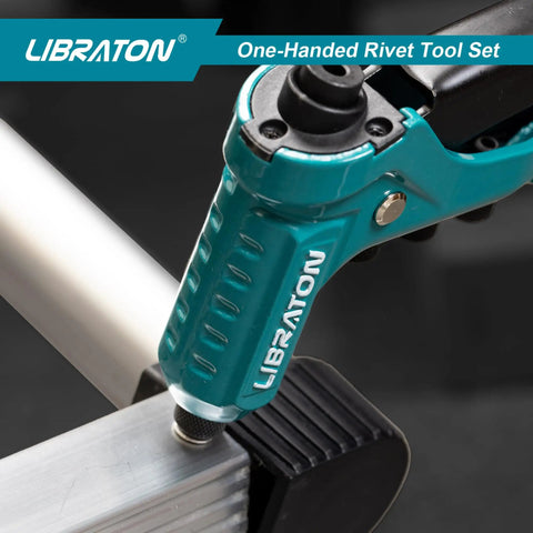 One-Handed Pop Rivet Gun Kit With 200 Rivets, 4 Drill Bits, And 4 Tool-Free Interchangeable Heads, Pro Grade Heavy-Duty Ergonomic Aluminum