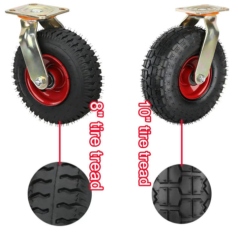 Dead Simple Heavy Duty Vacuum Air Caster Wheels 200MM 250MM Tubeless Rubber Tires Silent Rolling Casters with 8" and 10" treads.