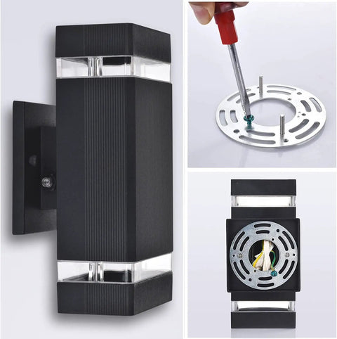Up Down Outdoor Wall Light Sconce With Remote Control RGB Color Changing LED Black Exterior Porch Lighting installation details