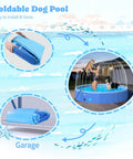 Foldable Dog Pool With Sprinkler And RGB LED Light 72 Inch Collapsible Hard Plastic Bathing Pool for outdoor fun, shown folded and in use.